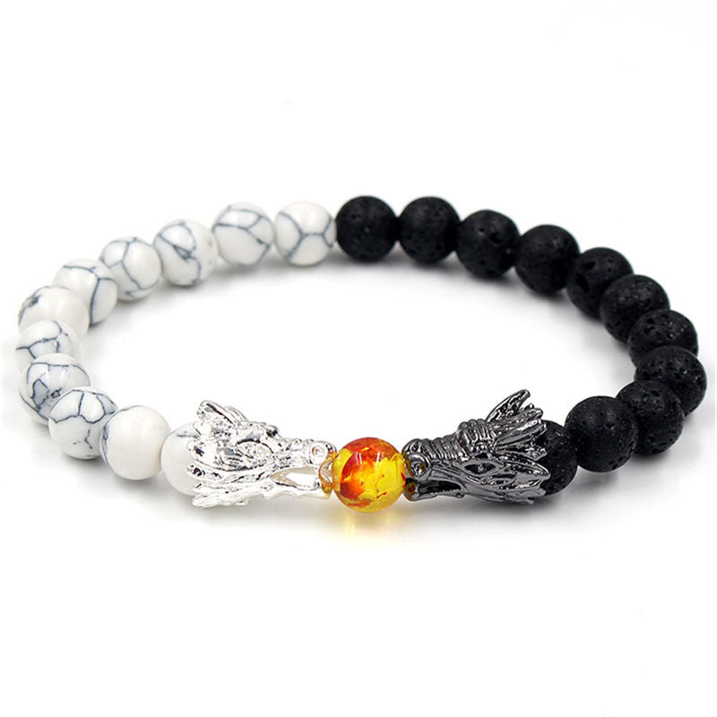 White Turquoise Lava Rock Dragon Blessing Beaded Bracelet