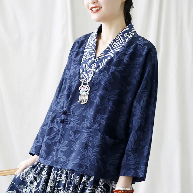 Cotton Jacquard V-Neck Mindful Meditation Jacket