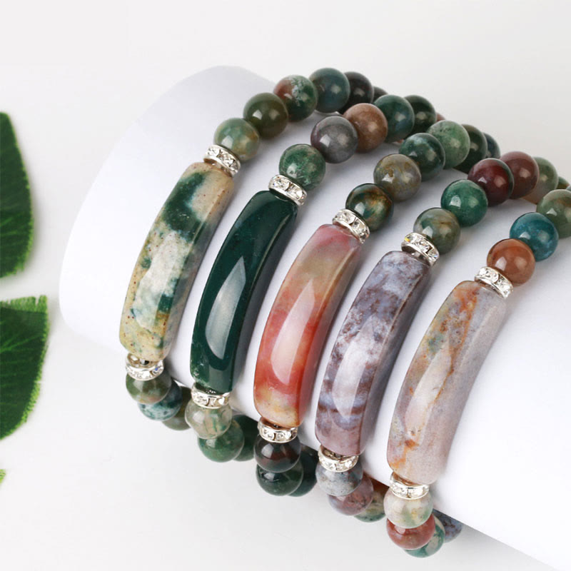Natural Gemstone Heart Focal Beaded Bracelet for Emotional Balance