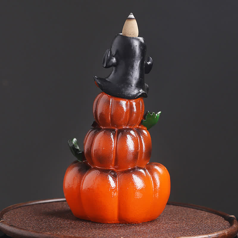 Atmospheric Halloween Pumpkin and Ghost Resin Backflow Smoke Fountain Incense Burner