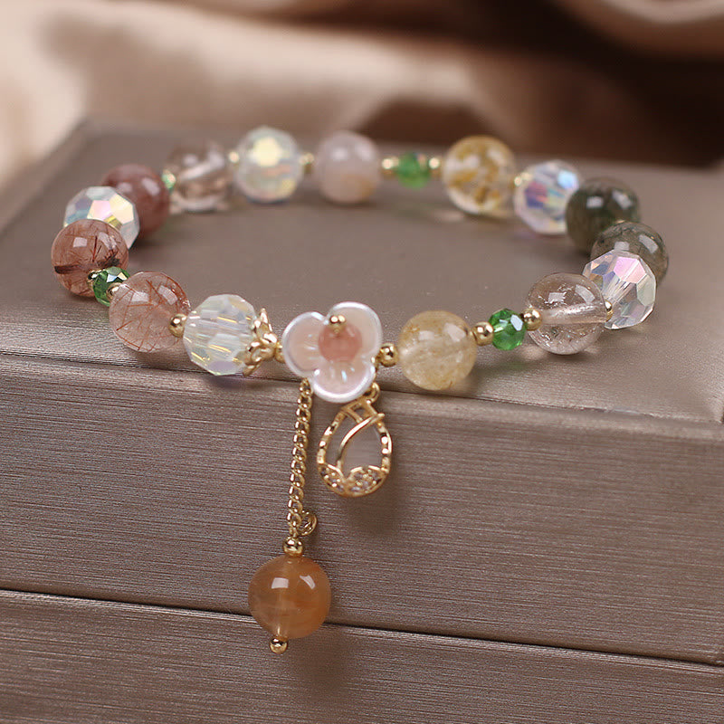 Natural Clear Quartz and Floral Gemstone Bracelet for Emotional Clarity