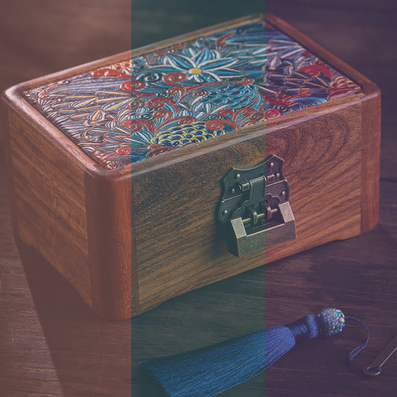Retro Handmade Floral Rosewood Lockable Jewelry Storage Box & Keepsake Organizer