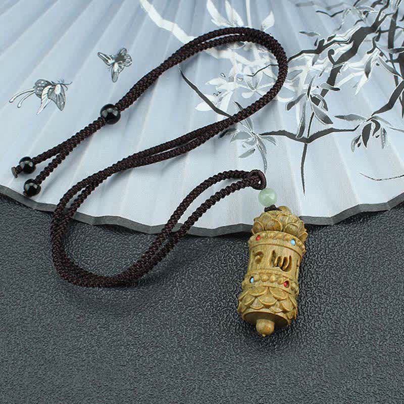 Tibet Green Sandalwood Rosewood Om Mani Padme Hum Lotus Positive Soothing Necklace Pendant