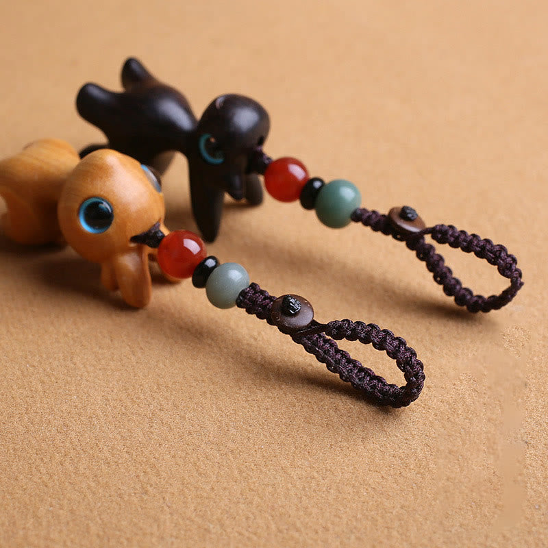 Sandalwood Small Leaf Red Sandalwood Ebony Wood Green Sandalwood Lucky Mini Deer Carved Protection Key Chain Phone Hanging Decoration