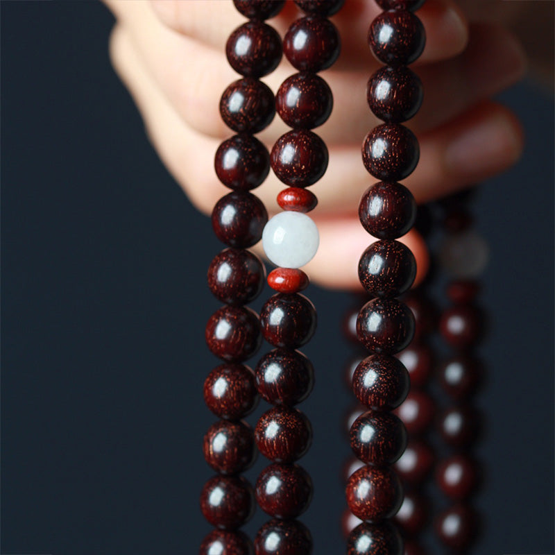 Tibetan Small Leaf Red Sandalwood Lotus Mala Balance Bracelet