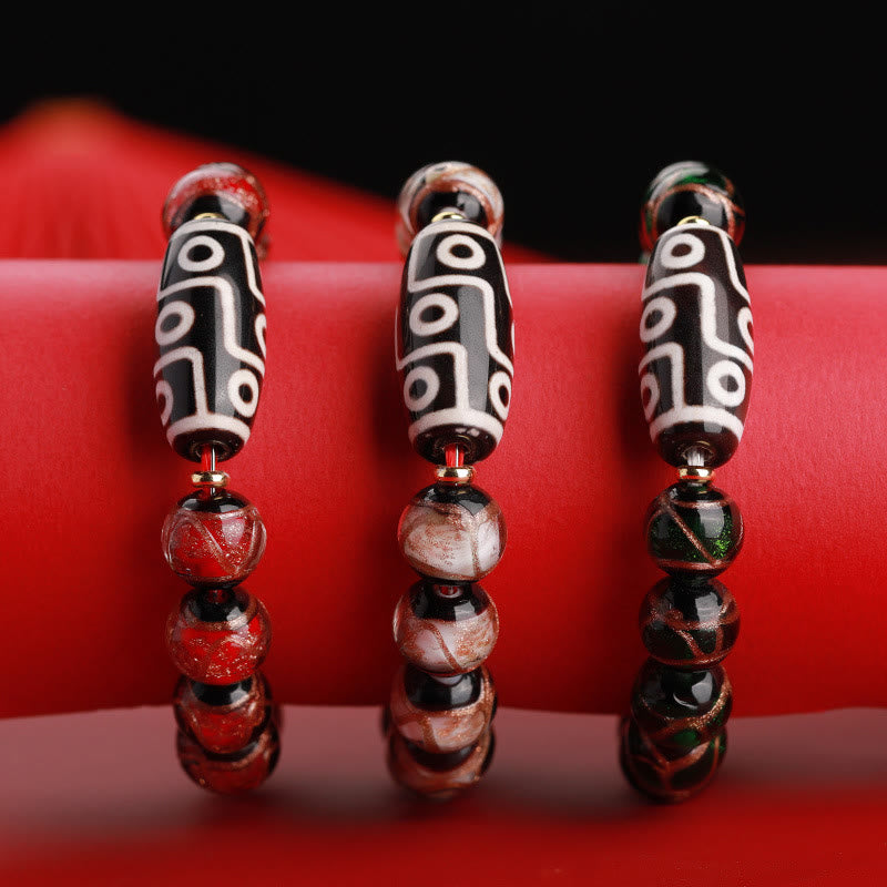 Hand-Finished Tibetan Style Dzi Bead and Vibrant Liuli Glass Beaded Bracelet
