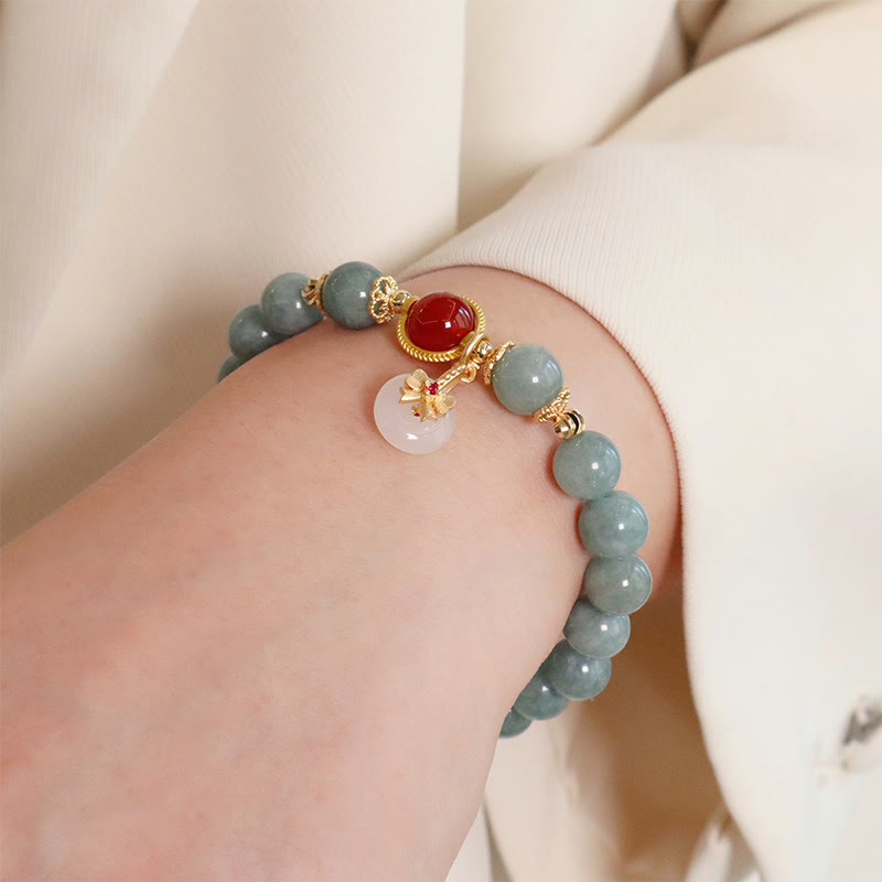 Natural Jade Red Agate Pearl Bow Tie Luck Bracelet
