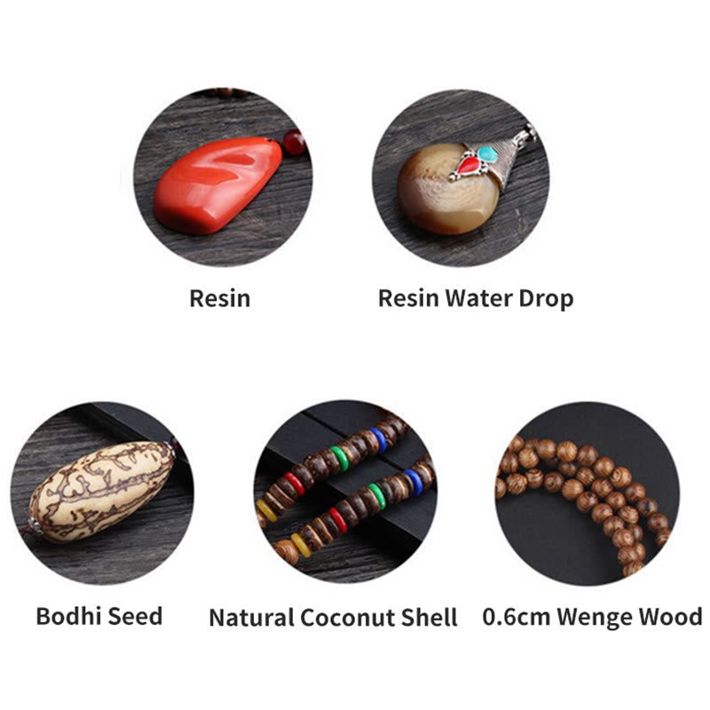 Tibetan Wenge Wood Bodhi Seed Agate Balance Peace Necklace Pendant (Extra 40% Off | USE CODE: FS40)
