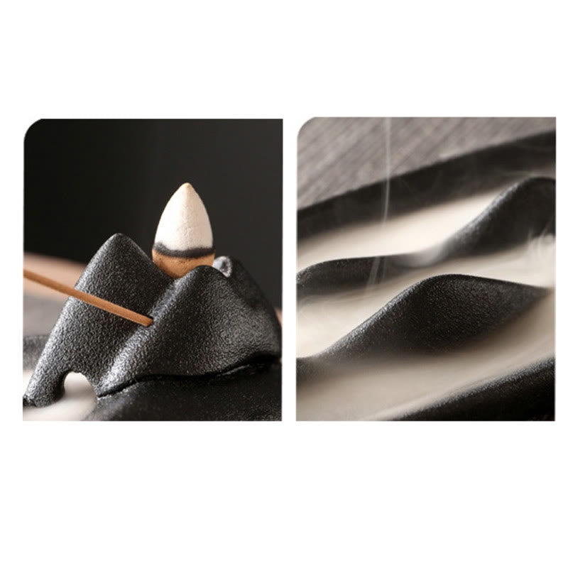 Handcrafted Mountain & Koi Fish Ceramic Stick Incense Burner for Meditation
