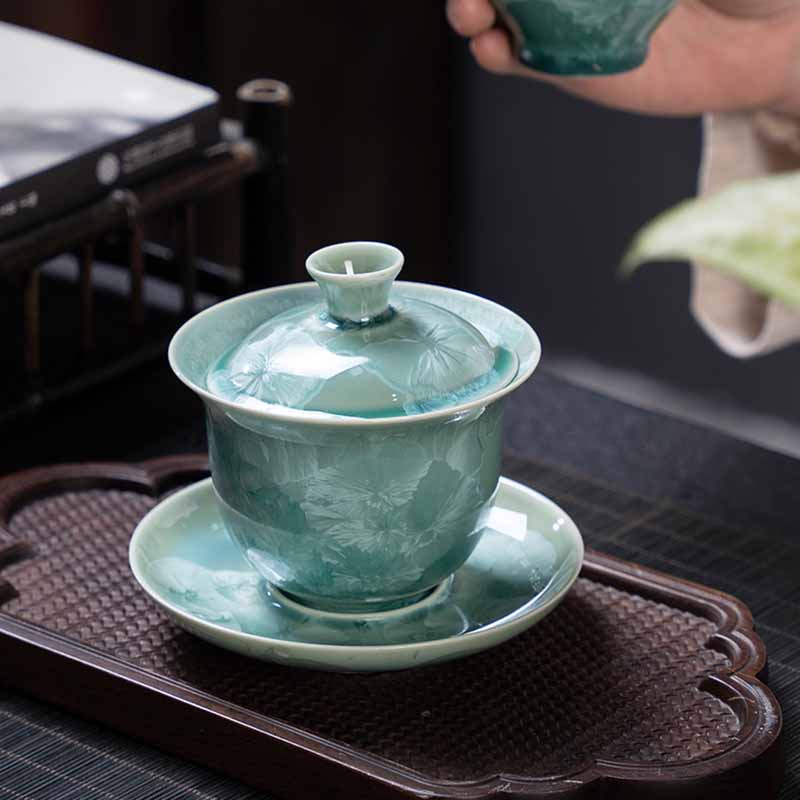Traditional Glaze Ceramic Gaiwan Sancai Teacup Kung Fu Tea Cup And Saucer With Lid 180ml