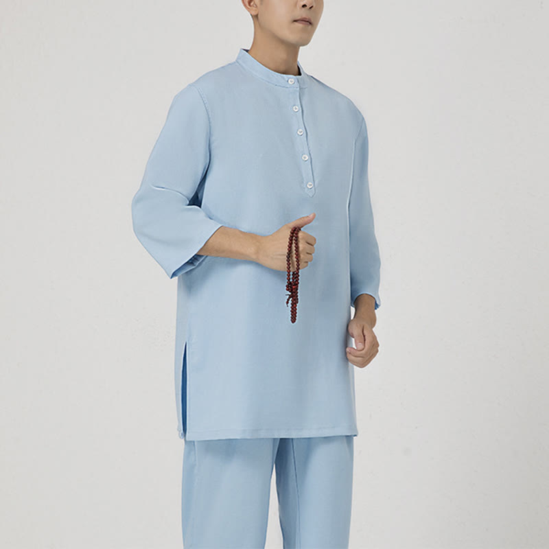 Tactile Cotton Linen Three-Quarter Sleeve Zen Meditation Set