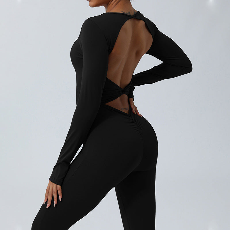 Women Long Sleeve Backless Jumpsuit Sports Fitness Yoga Bodysuit