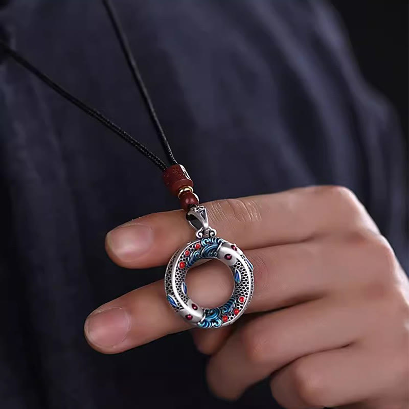 Koi Fish Peace Buckle Copper Wealth Luck Necklace Pendant