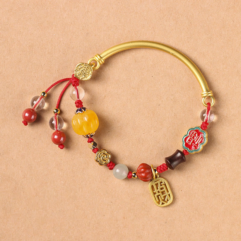 Zeniora Multi-Stone Copper Auspicious Clouds Bracelet with Aventurine, Agate, Amber, Cinnabar