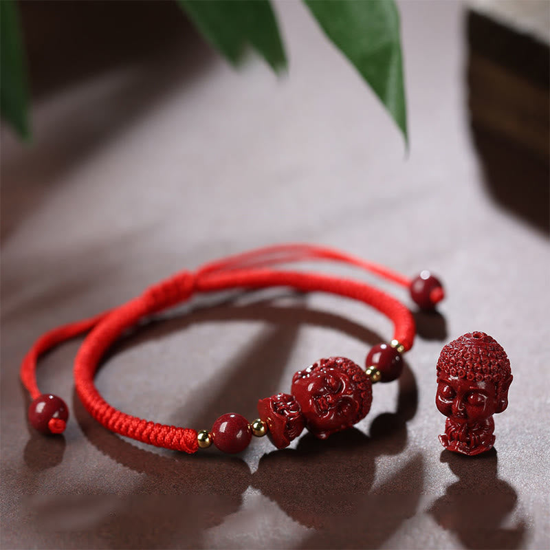 Handcrafted Cinnabar Zodiac Guardian Buddha Red String Adjustable Bracelet