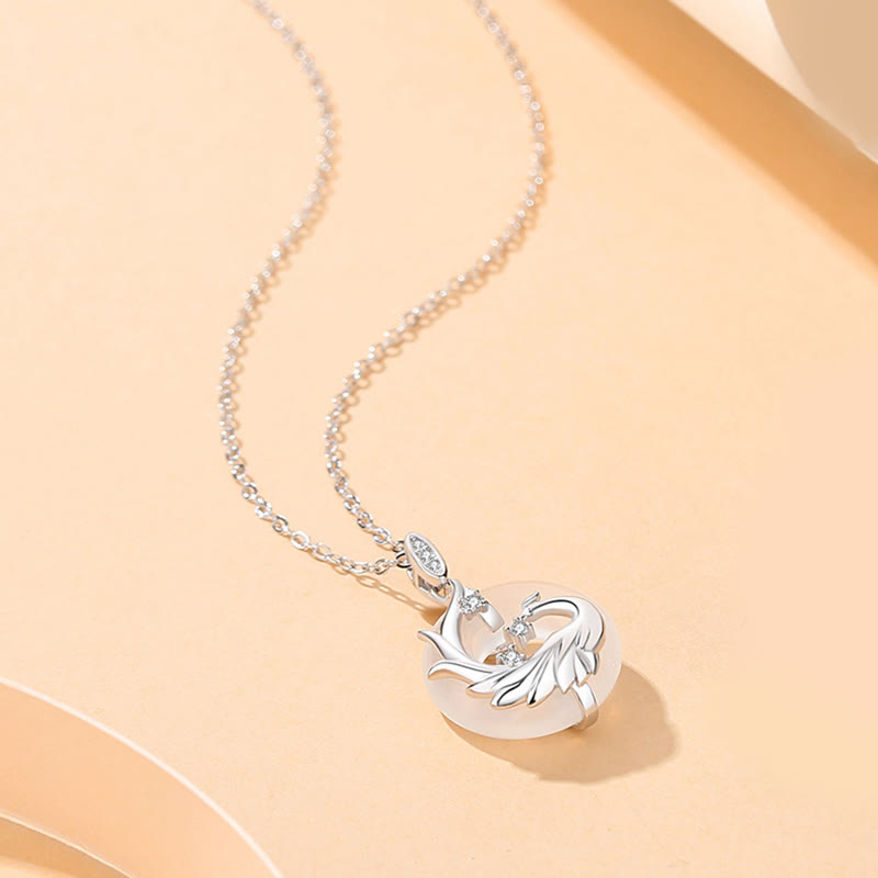 925 Sterling Silver Year of the Dragon Natural Black Onyx Chalcedony Dragon Phoenix Peace Buckle Protection Necklace Pendant