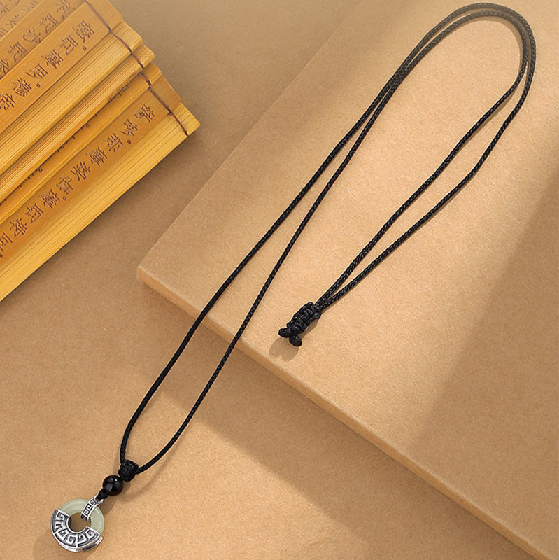 925 Sterling Silver Natural Hetian Jade Peace Buckle Prosperity Necklace Pendant