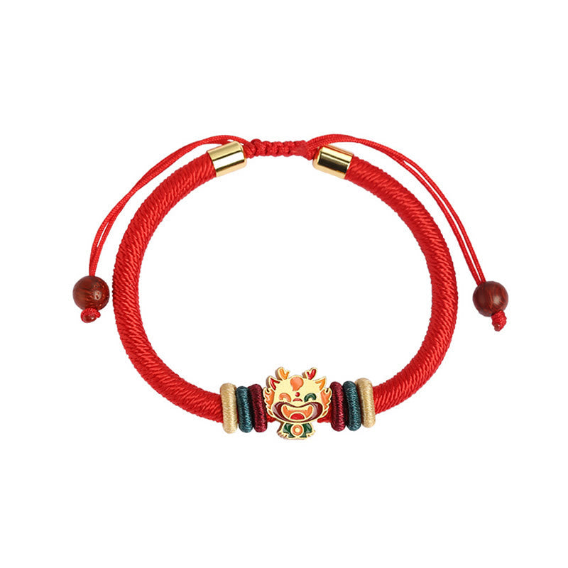 Handmade 925 Sterling Silver Year of the Dragon Cute Chinese Zodiac Luck Braided Red Bracelet
