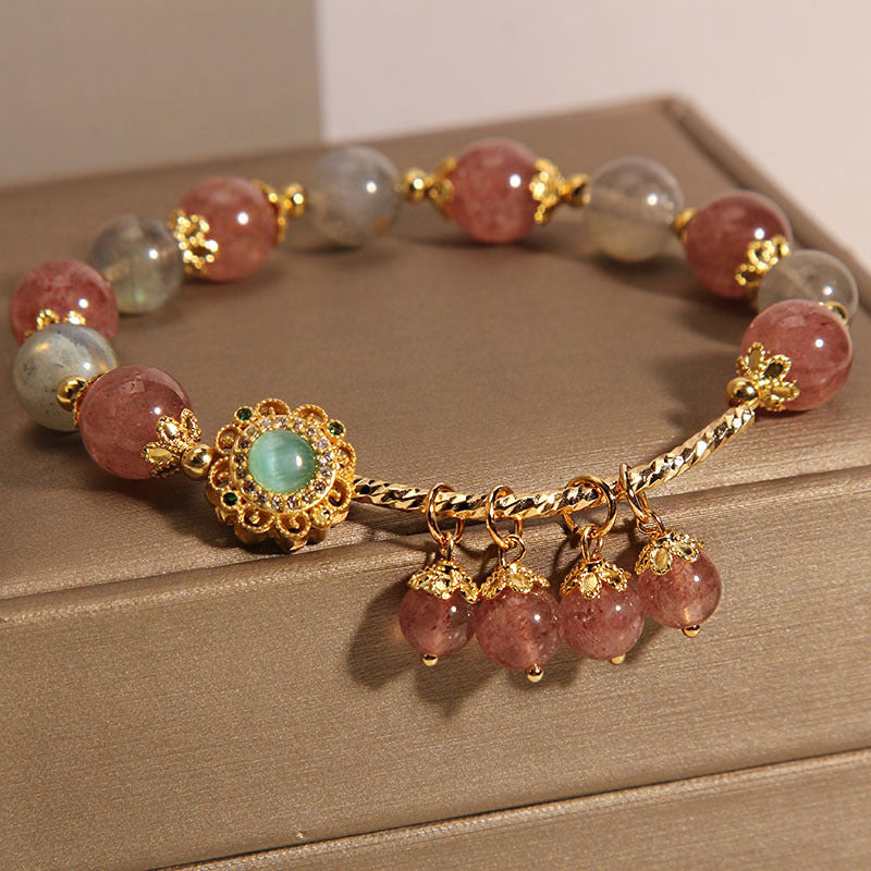 Strawberry Quartz Moonstone Healing Tassel Charm Bracelet