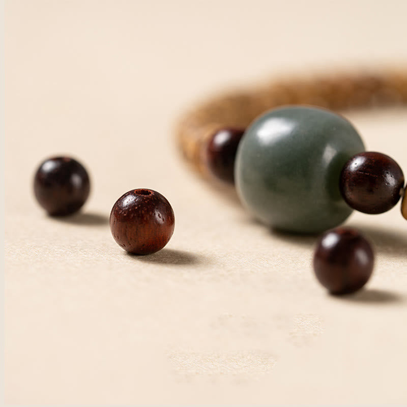 Handcrafted Small Leaf Red Sandalwood & Bodhi Seed Elastic Wisdom Bracelet