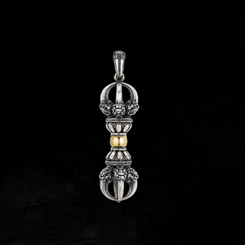 Tibetan Vajra Sterling Silver and Copper Pendant Necklace for Men and Women