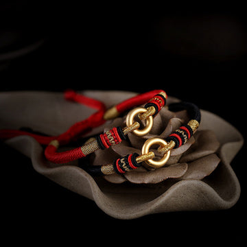 Adjustable Fine Silver & Red String Connection Bracelet for Couples
