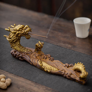 Hand-Finished Dragon Motif Ceramic Stick Incense Burner