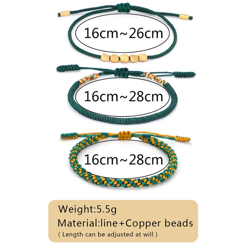 Handmade Tibetan Copper Beads & Endless Knot Woven Bracelet Set - 3 Pieces