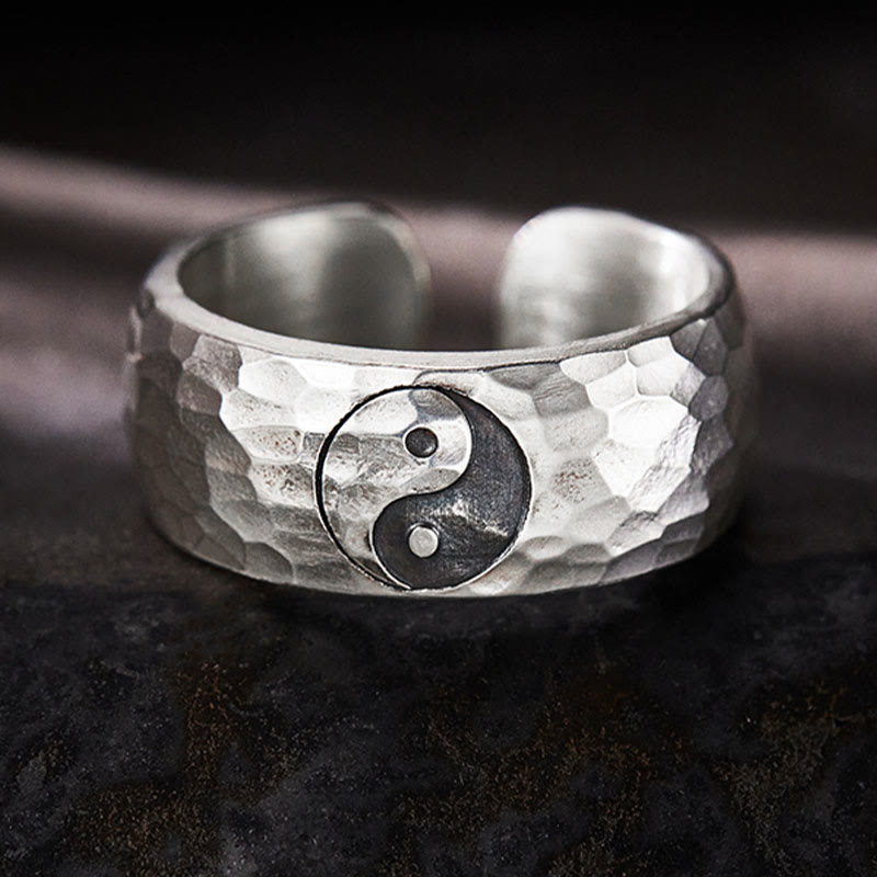 Handmade 999 Sterling Silver Yin Yang Bagua Adjustable Ring