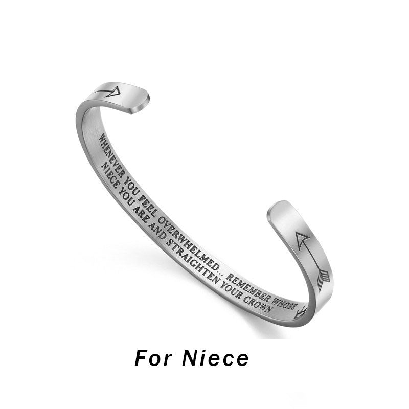 Inspirational Bracelets Personalized Gift for Her Him Engraved Mantra Cuff Bangle Crown Jewelry