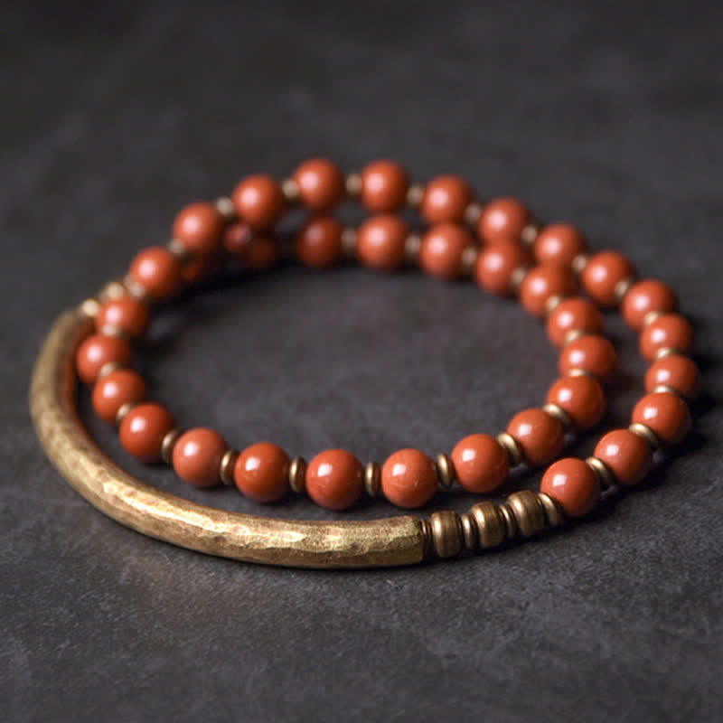 Handmade Red Jasper Moss Agate or Black Obsidian Copper Wrap Couple Bracelet