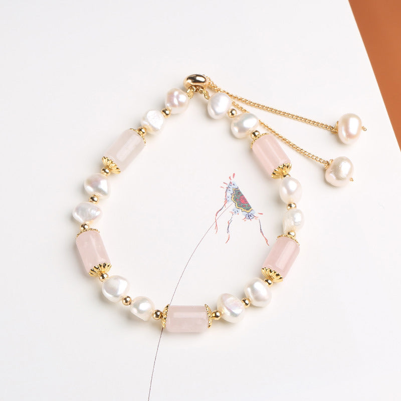 Green Aventurine Pearl Pink Crystal Bead Luck Bracelet