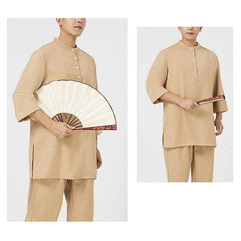 Tactile Cotton Linen Three-Quarter Sleeve Zen Meditation Set