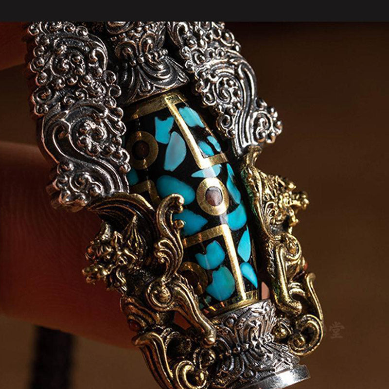 Tibetan Nine-Eye Dzi Bead Turquoise Buddha Wealth Rotation Necklace (Extra 30% Off | USE CODE: FS30)