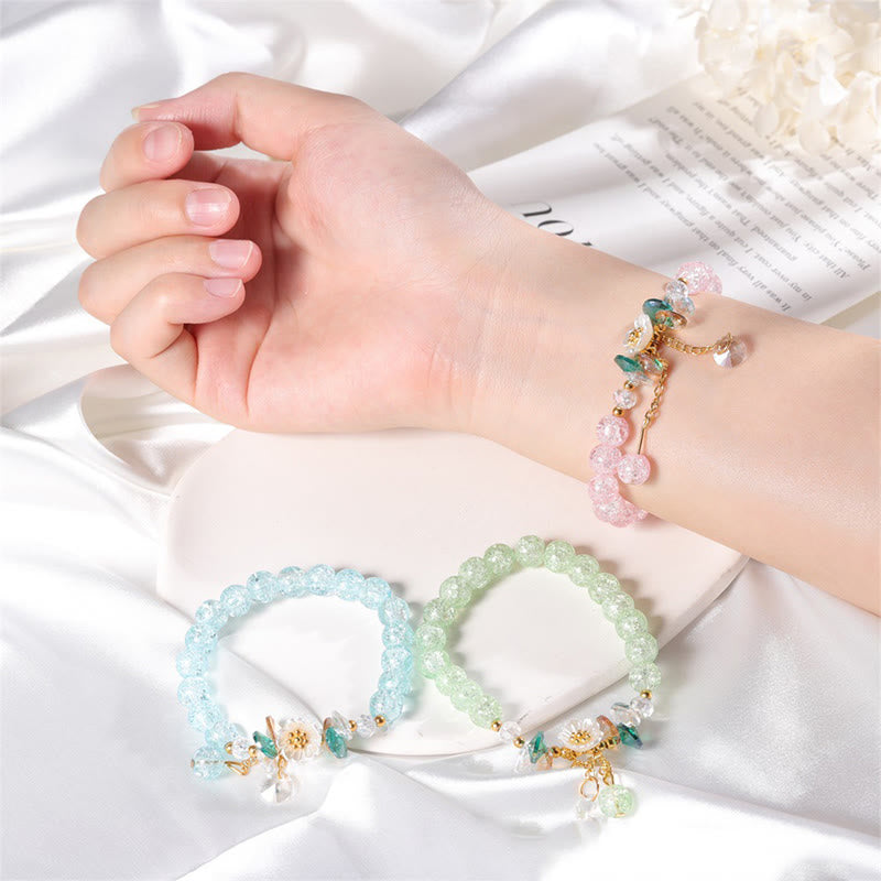 Simple Design Flower Charm Glass Bead Bracelet