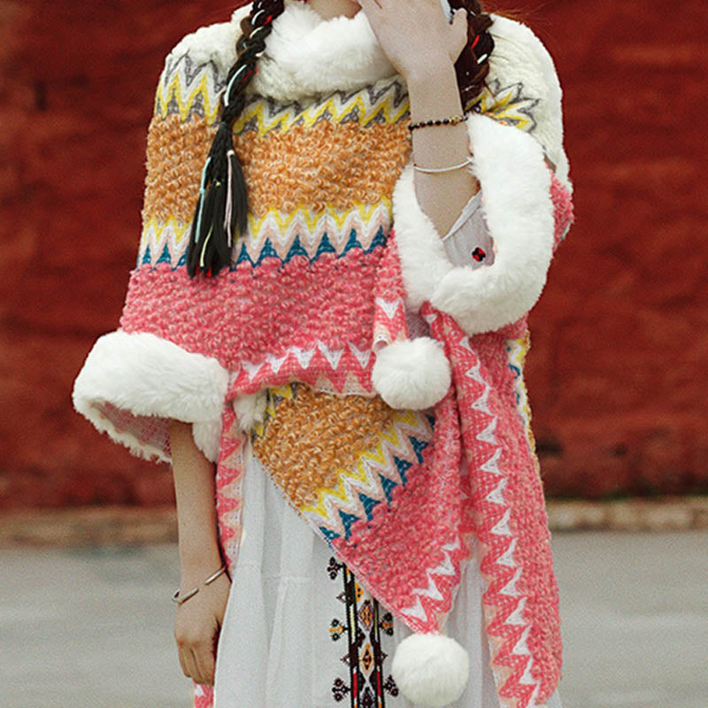 Tactile Striped Knitted Travel Meditation Tibetan Shawl