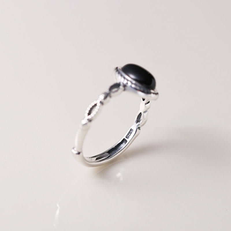 925 Sterling Silver Black Onyx Fortune Ring
