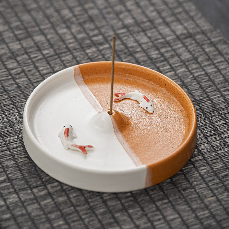 Hand-Painted Koi Fish Ceramic Stick Incense Burner