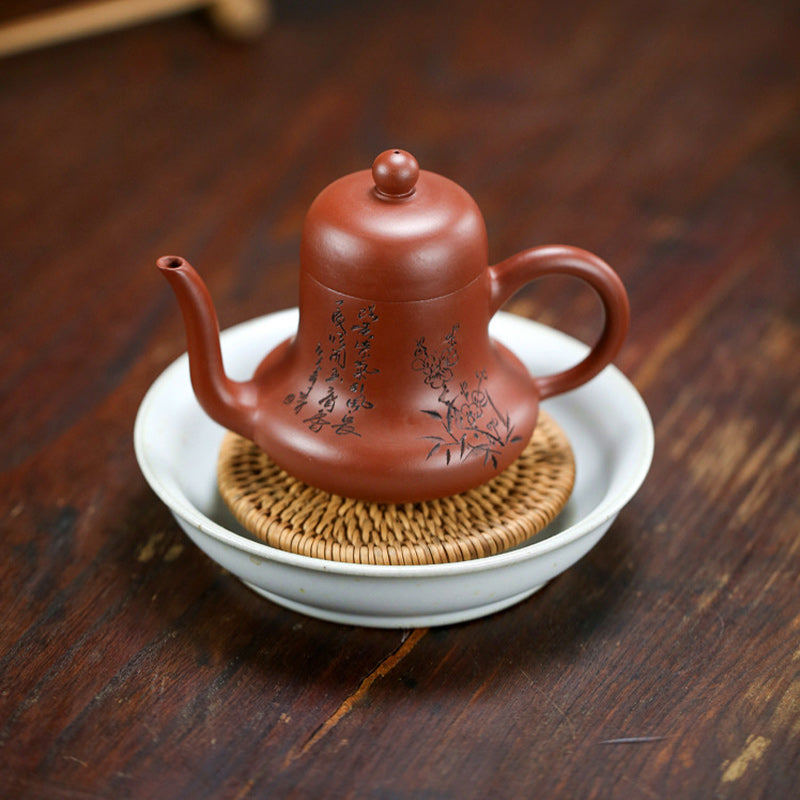 Vintage Bamboo Peach Blossom Purple Clay Kung Fu Teapot