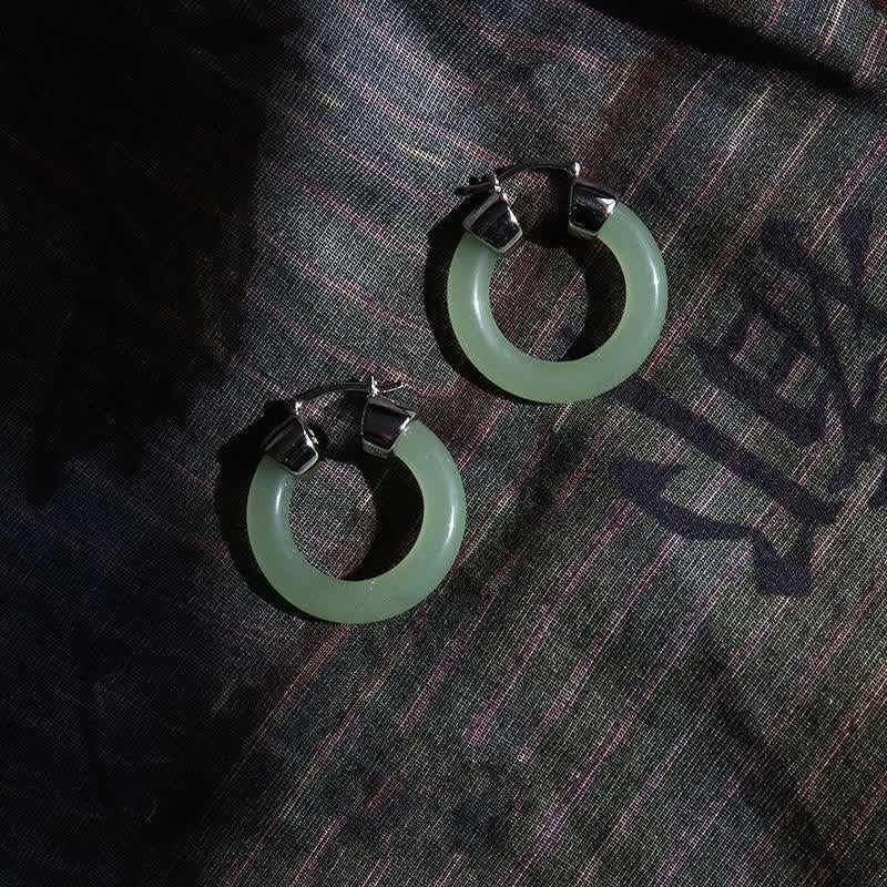 Round Jade White Jade Prosperity Earrings