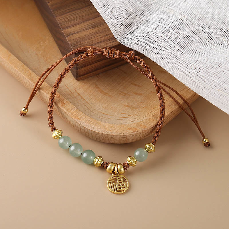 Jade Beads Fu Character Blessing Rope Bracelet