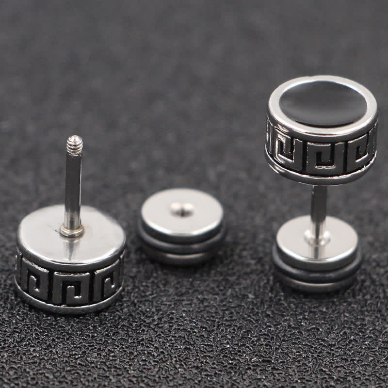 Cool Men Titanium Steel Balance Round Stud Earrings