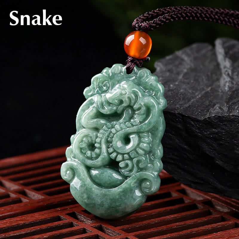 Natural Jade 12 Chinese Zodiac Prosperity Necklace Pendant