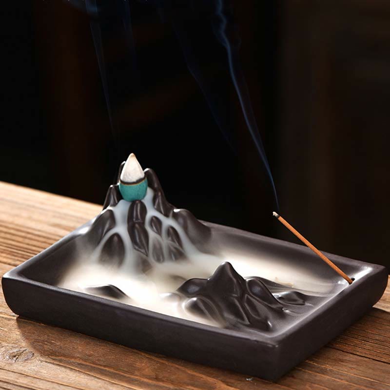 Buddha Mountains Flowing Water Ceramic Backflow Incense Burner