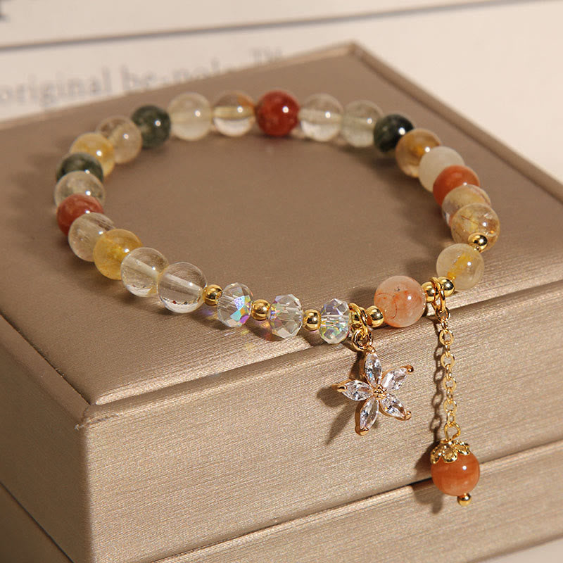Multicolored Rutilated Quartz Auspiciousness Zircon Flower Bracelet