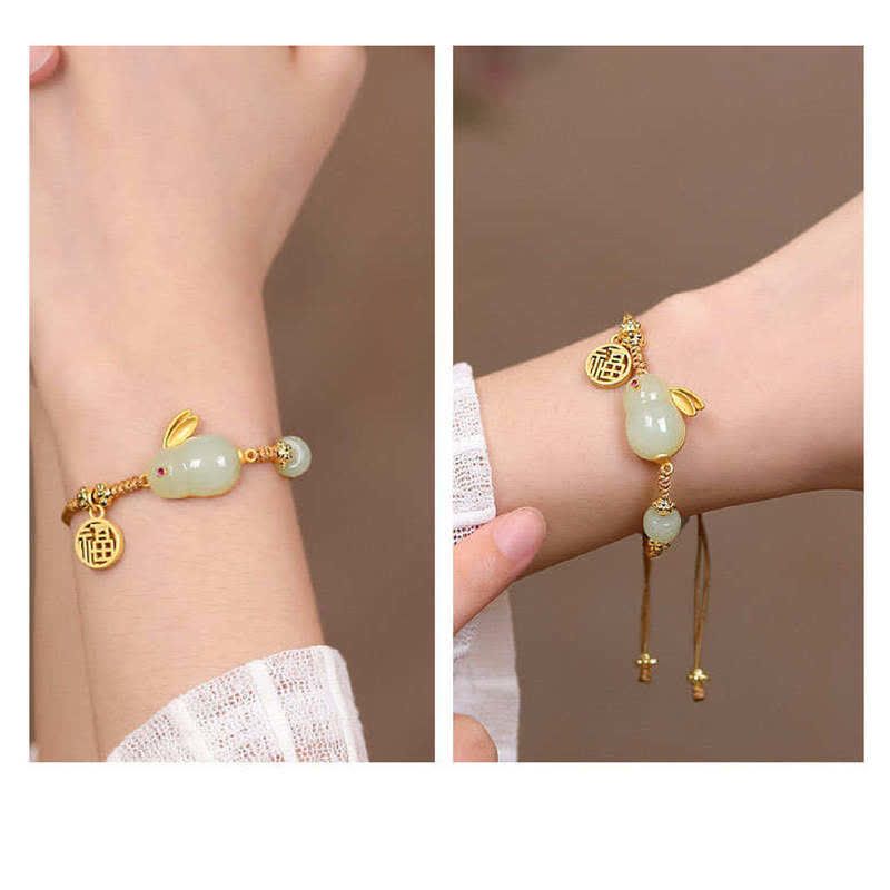 Year of the Rabbit Hetian Jade Happiness Blessing Wealth String Bracelet