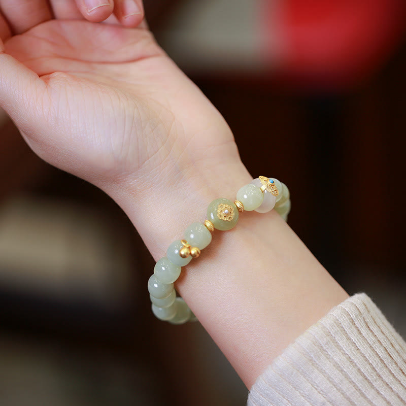 925 Sterling Silver Plated Gold Natural Hetian Jade Luck Necklace Pendant Bracelet Set