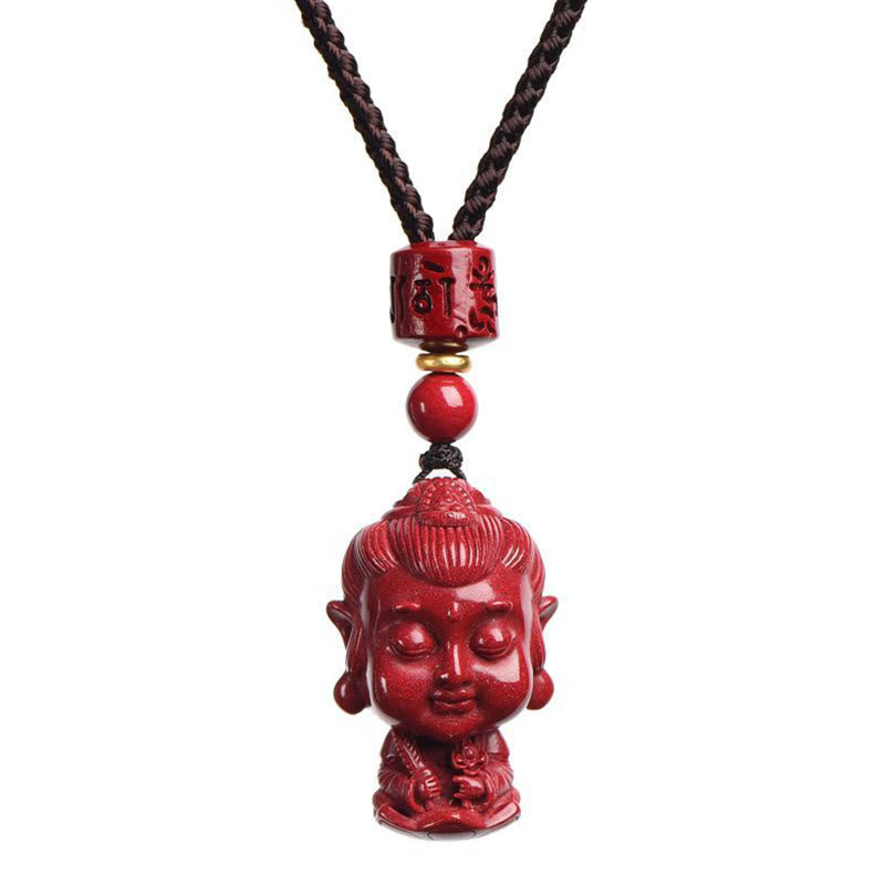 Chinese Zodiac Natal Buddha Natural Cinnabar Amulet Keep Away Evil Spirits Necklace Pendant