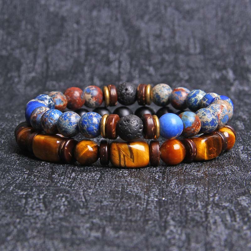 2PCS Healing Crystal Emperor Stone Tiger Eye Bead Bracelet