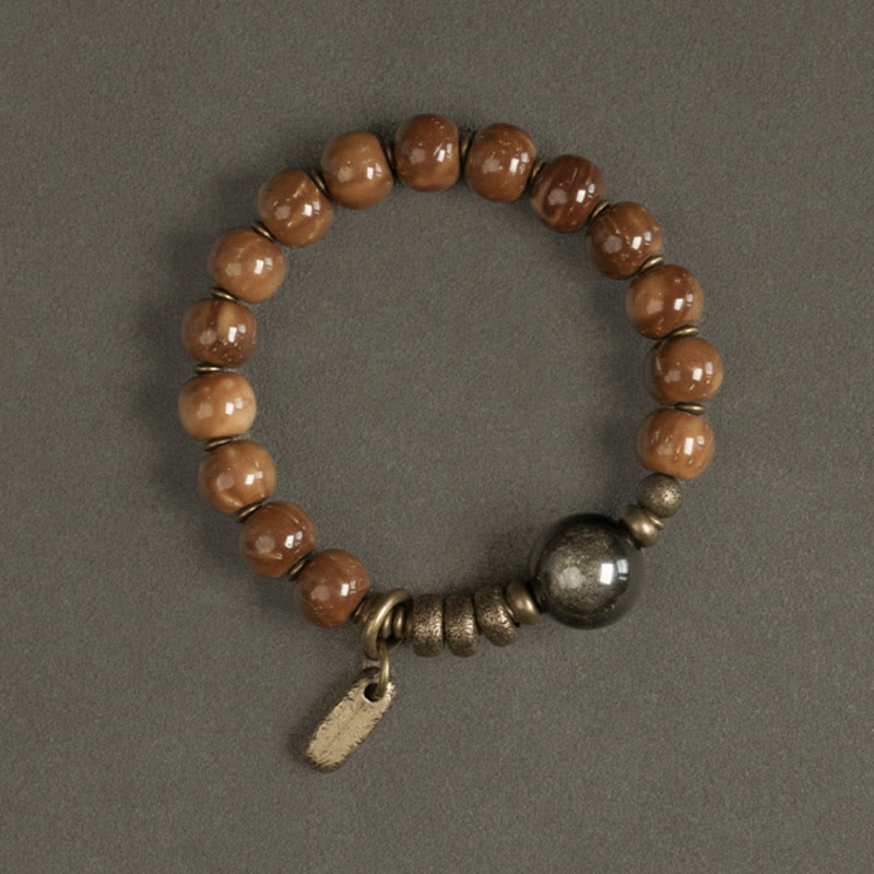 Kuka Seed Tiger Eye Gold Sheen Obsidian Brass Copper Wealth Luck Bracelet